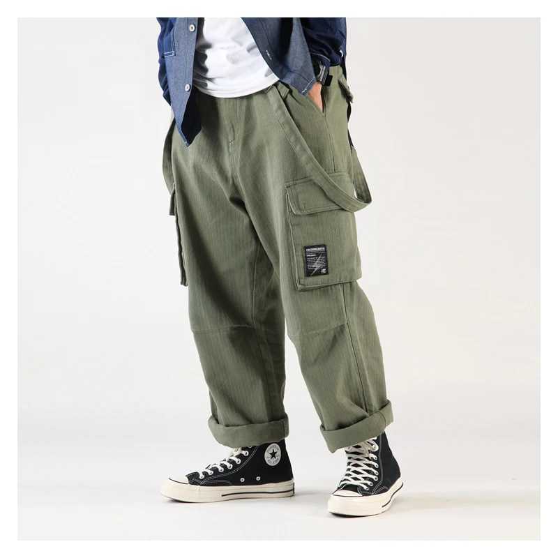 Firmranch New Autumn/Spring Men Amekaji Wide Baggy Suspenders Casual Ins Popular Loose Pockets Cargo Bib Pants Jumpsuit Trousers X250812
