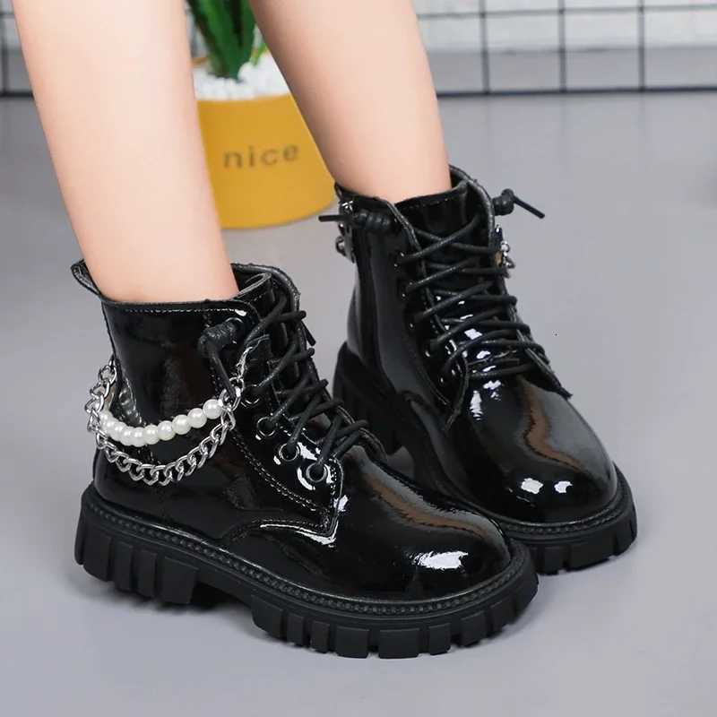 Girlss Fashionable Pearl Chain Boots 2025 Autumn/Winter New Arrival Single Boot Princess Leather Shoes Soft Bottom Black ShoesXJ250812