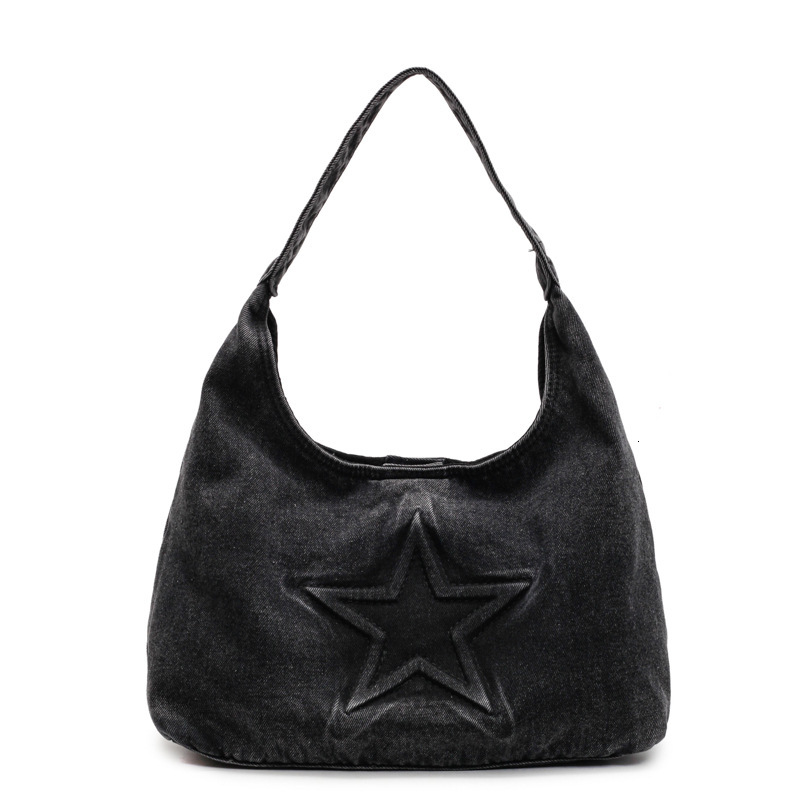 2025 autumn new women's shoulder bag simple large capacity handbag niche design denim embossed star shaped women's crossbody bag women'