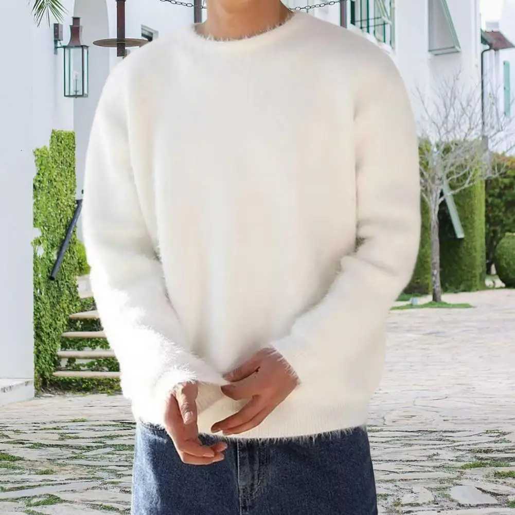 Autumn Mens Solid Fluffy Knitted Sweaters New Korean Fashion Loose Warm Pullovers Winter Couples Vintage Knitwear Jumpers X250812