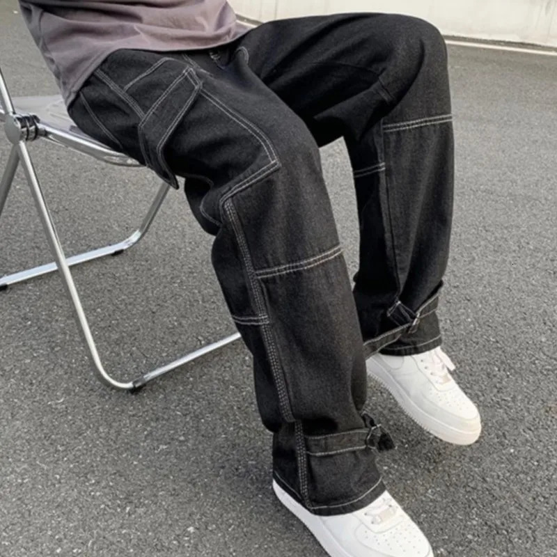 Cargo jeans Men Wide Leg Jeans Hip Hop Casual Mens Straight Baggy Denim Pants Streetwear Skateboard Pant Neutral Trousers 250811