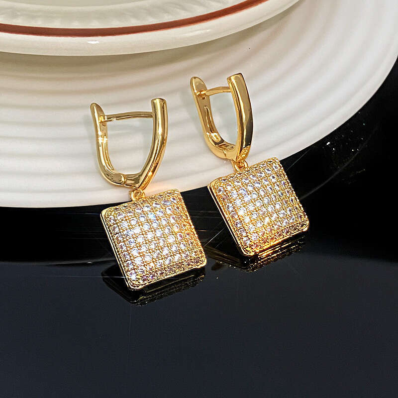 French Style Light Square Water Drop Star Heart Zircon for Women, Niche Design Earrings with a Sense of Sophistication