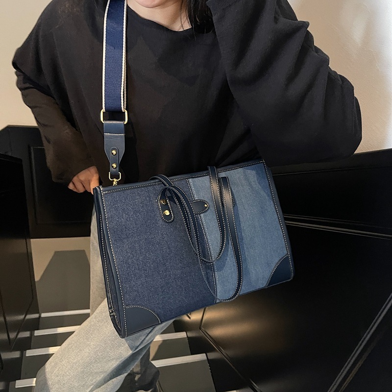 Korean Style Trendy Handbag for Women Spring Summer New Fashion Denim Single Shoulder Crossbody Commuting Casual Tote Bag