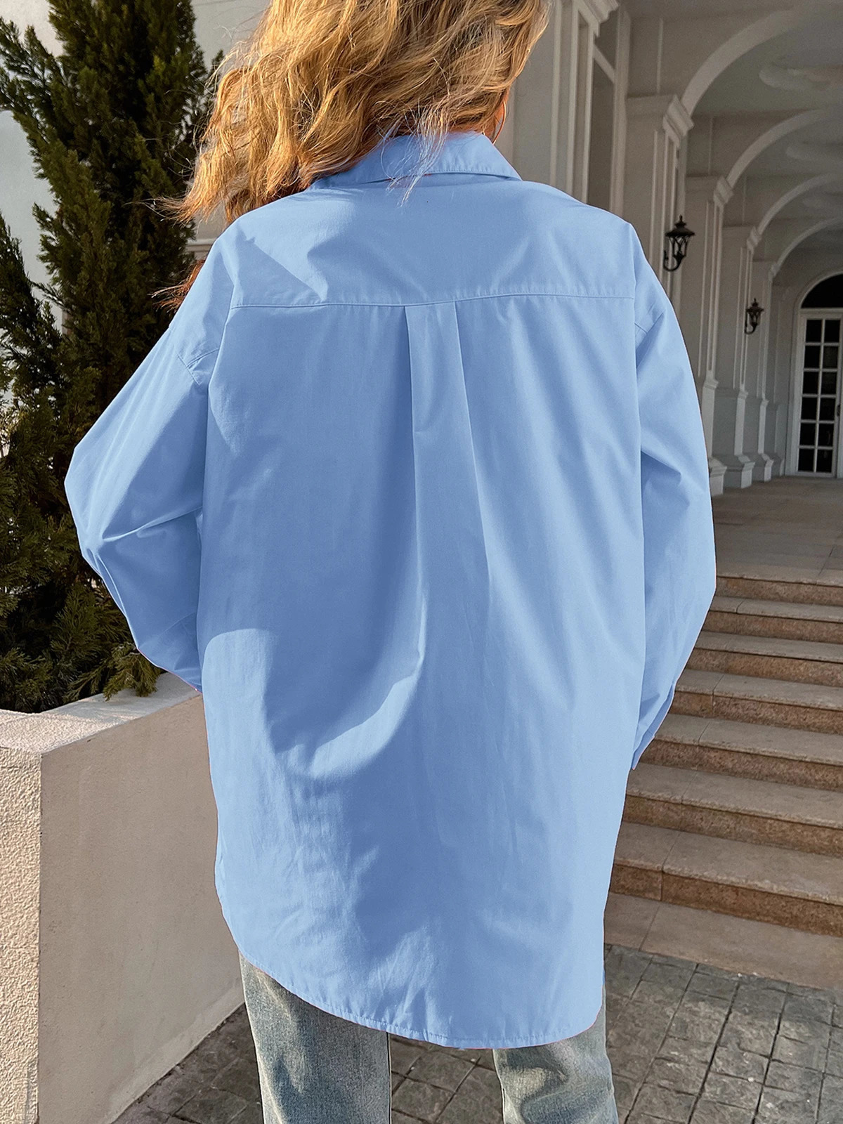 Long Sleeve Ladies Tops Blouses Button Down Casual Shirt Women Turn-down Solid Collar Loose Blouse Women 250811