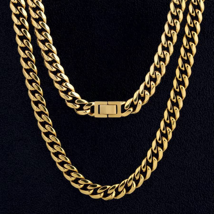 Men Fashion Jewelry Street-wear 10mm Thick Hip Hop Necklace Women 18K Real Gold 316L Stainless Steel Miami Cuban Link Curb Chain