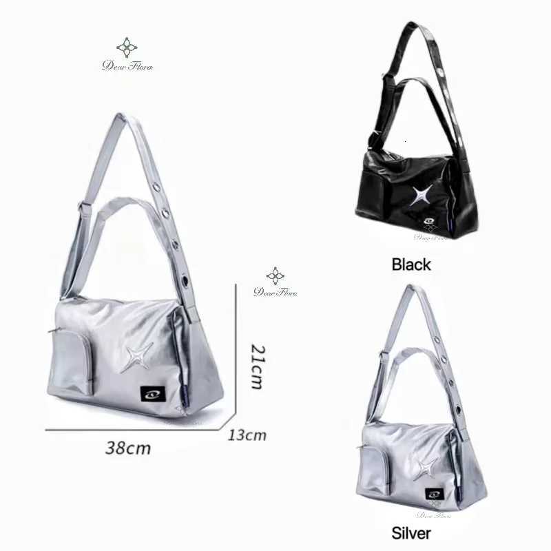 Y2k Tote Bag Korean Vintage Shoulder Bag Aesthetic Women Crossbody Travel Zip Casual Handbag Fashion Ladies Silver Big Bags Z250812