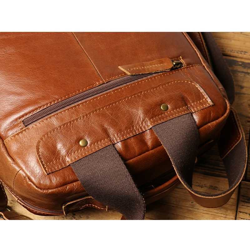 Leathfocus Head Layer Cowhide Mens Shoulder Bag Leather Satchel 15 Inch Laptop Bag Retro Classic Ladies Travel Backpacks W250812