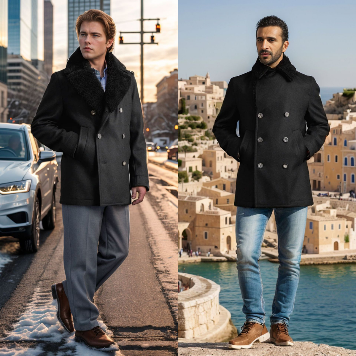 In Stock Autumn Winter Men's Warm Coat Double Breasted Cashmere Collar Men Jacket Coat Slim Fit Woolen Tuxedos