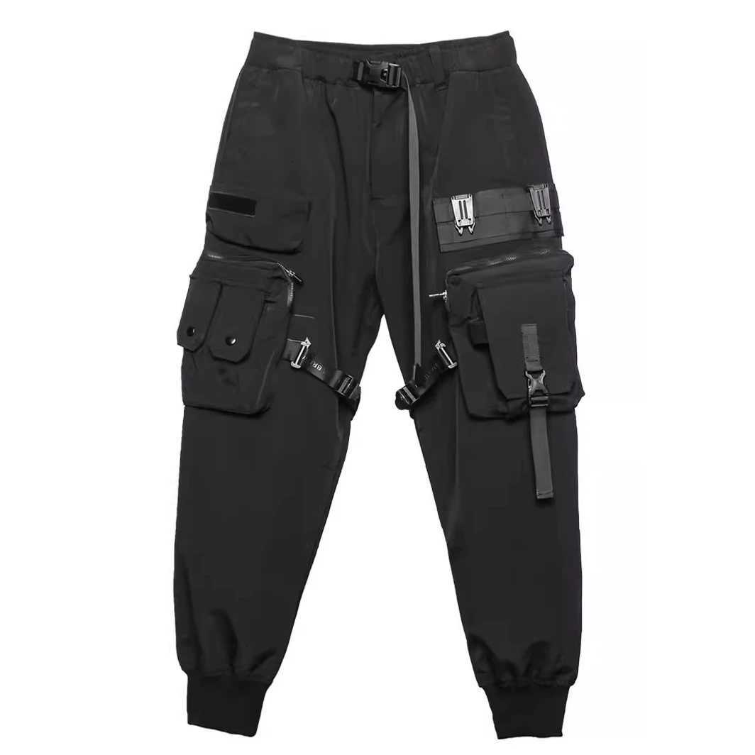 2024 Tactical Cargo Pants Men Fashion Multi Pocket Functional Trousers Elastic Waist Hip Hop Streetwear Pants Black X250812