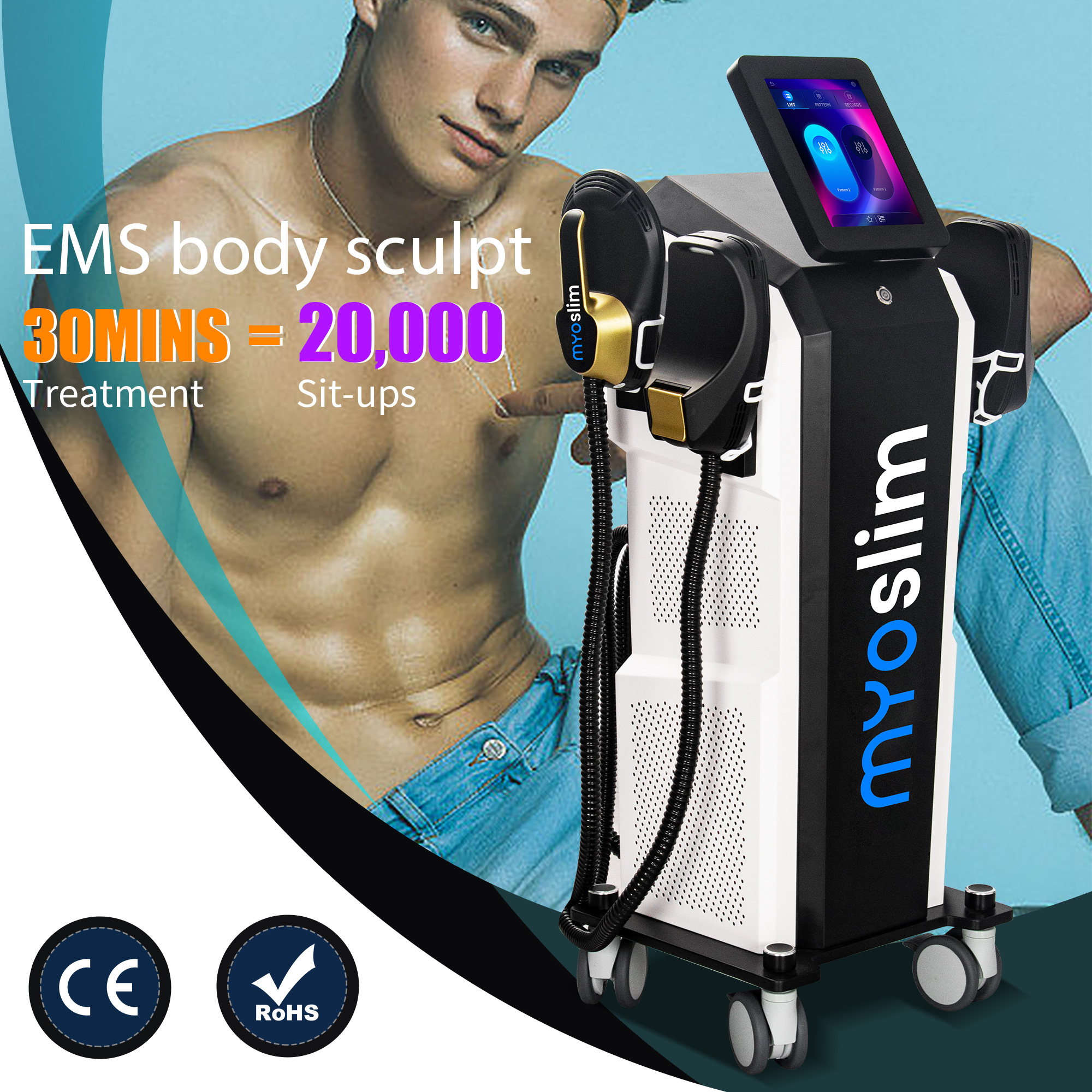 New EMS Slimming Body Sculpting RF Gain Muscle And Reduce Fat Machine 200HZ 6500W 15 Tesla 2/4/5 Handles Beauty Device Fat Burning No Exercise Require