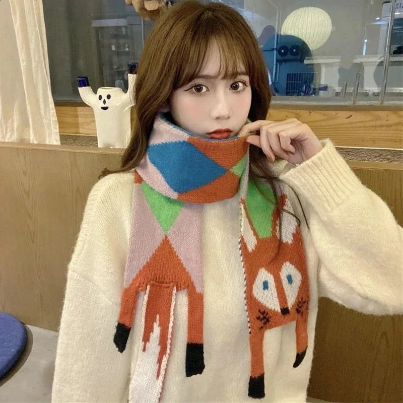 Childrens Cartoon Fox Scarf Mens and Womens Wool Scarf Warm Shawl Animal Scarf Cold Hat Small N Scarf Winter 250812