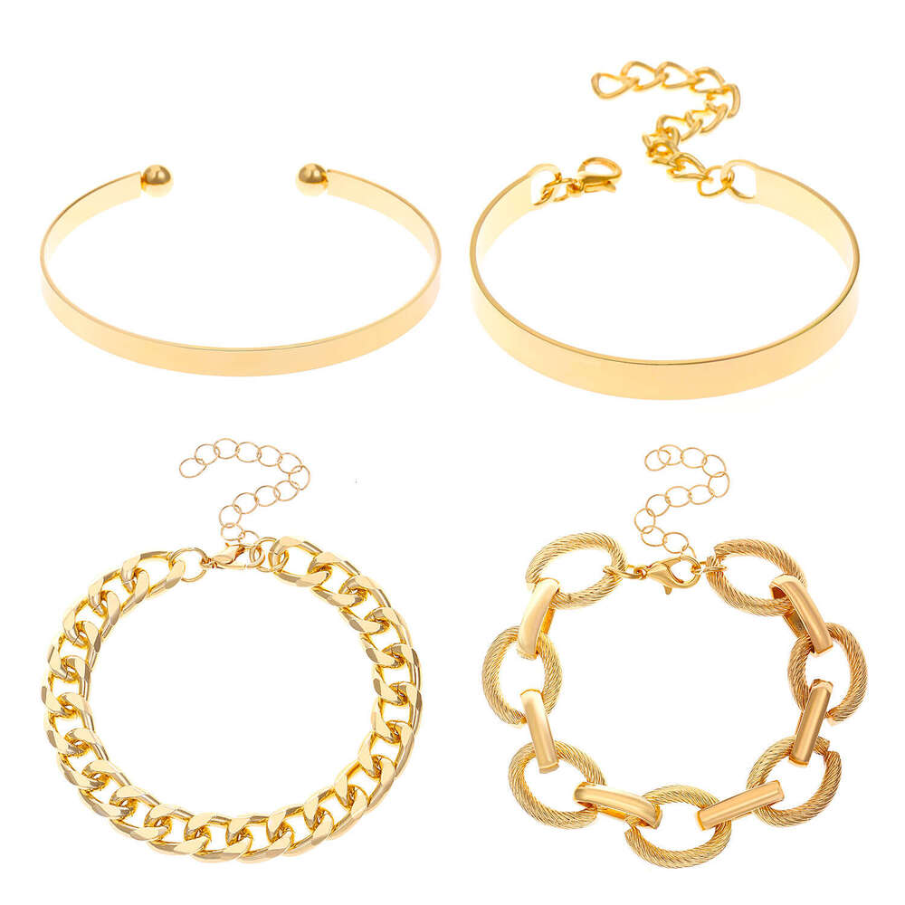 Alloy Dia-Encrusted of Four Punk Stacking Hip-Hop Bracelet Set for Women