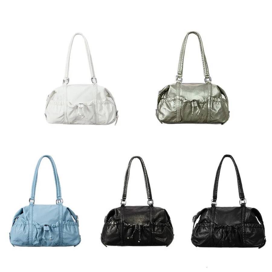 Fashion Ruched Bowling For Women Designer Lady Handbags Soft Pu Leather Shoulder Bags Punk Underarm Bag 2025