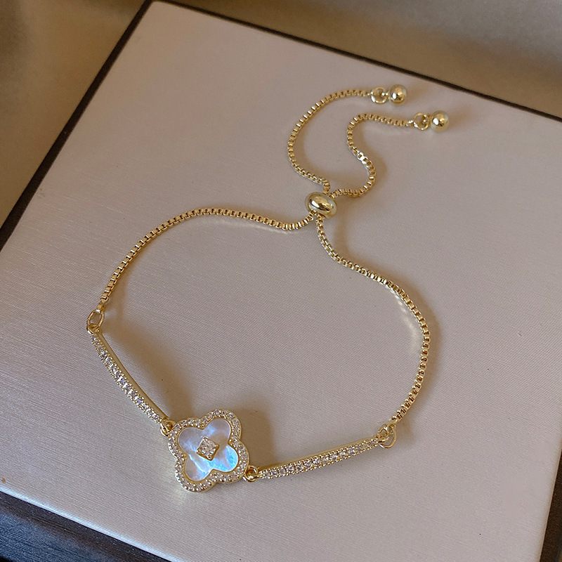 Real Gold Plated Zircon Mother-of-Pearl Light Elegant Bracelet Niche Fashion High-End Feel Women's Jewelry