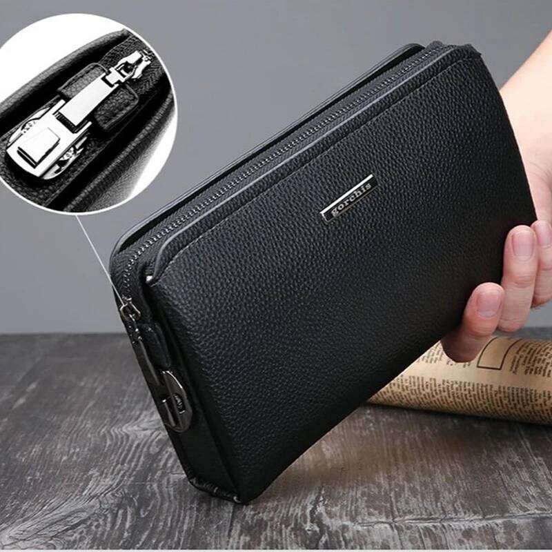 Cowhide genuine leather Password lock design men's wallet hand-held card handbag bags designer bag