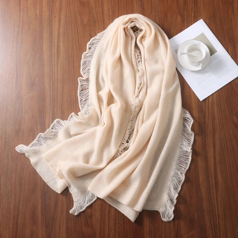 Womens 100% Wool Tassel Scarf Winter Soft Warm Solid Cashmere-Like Long Shawl Neck Warmer Fashion Pashmina Bandana Head Wrap 250812