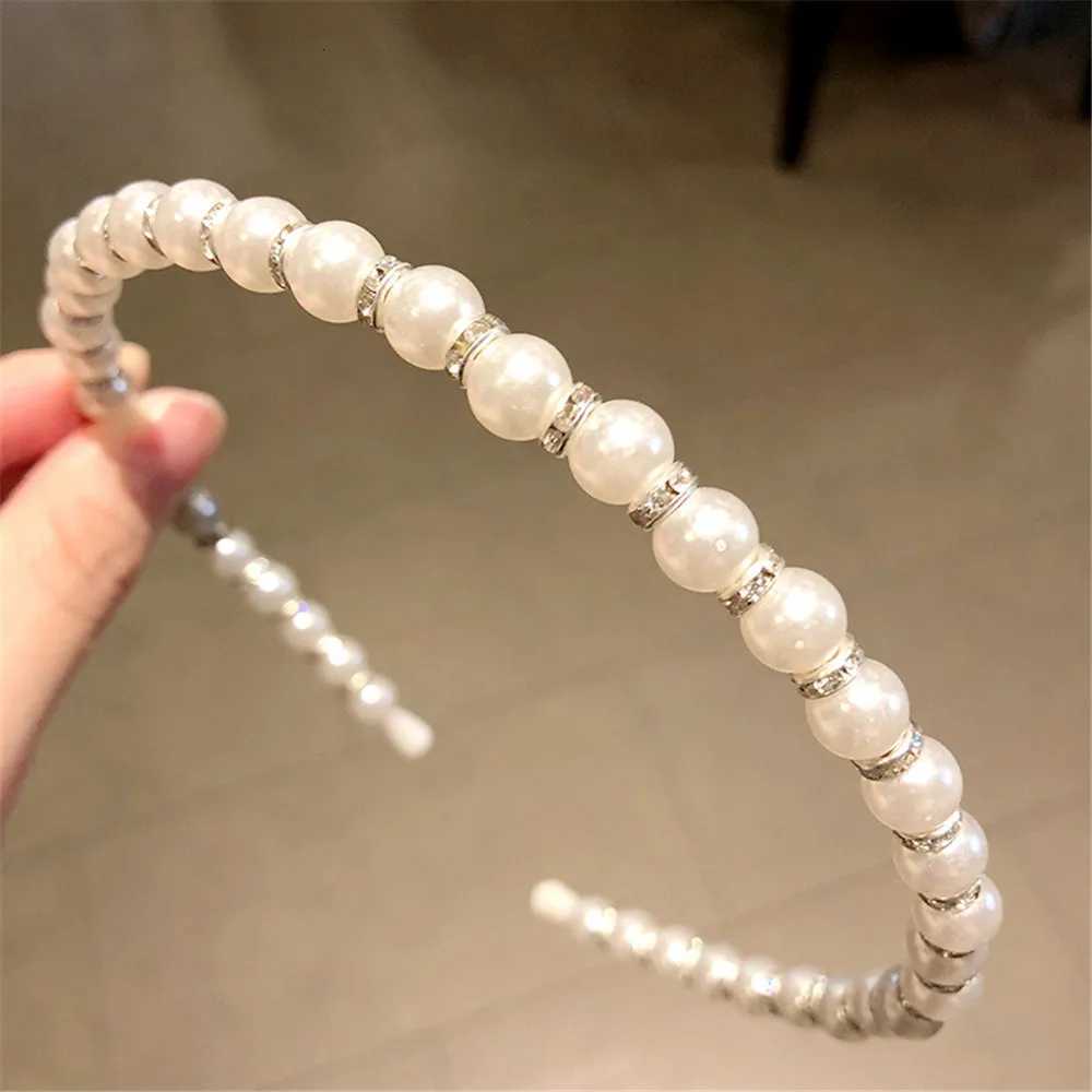 Fashion White Artificial Pearl Hair Hoop Fixed Hair Styling Elastic Hairbands for Girls Makeup Washing Face Band Wear X250812