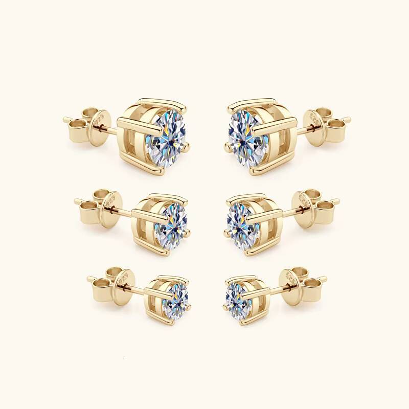 Hot Selling 925 Silver 0.5ct 1ct 2ct Moissanite Earrings 6 Claw Gold Plated Magnetic Solitaire Diamond Stud Earrings