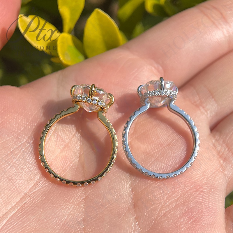 New 1/2/3/4/5CT Elongated Cushion Full Moissanite Engagement Rings for Women Solitaire Hidden Halo Diamond S925 Silver Wedding Band With GRA