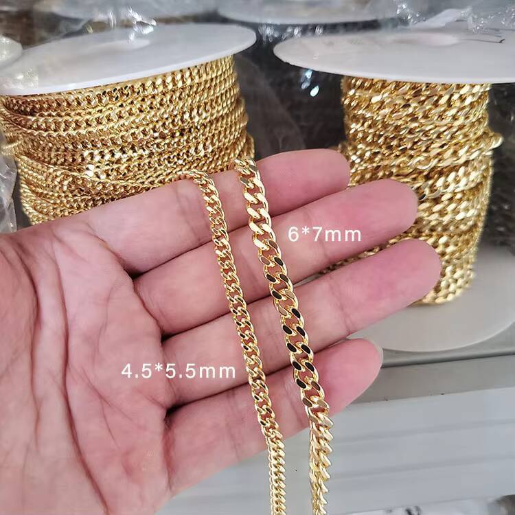 10 Meters 14k Gold Plated Brass Chain Miami Cuban Curb Chain 4.5mm Flat Cuban Link Necklace DIY Jewelry Findings Components
