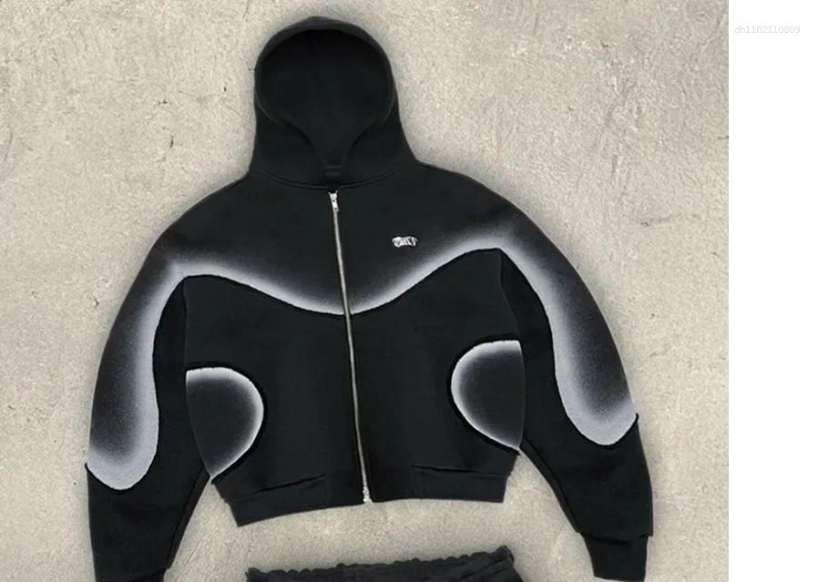 Men's Tracksuits European And American Street Fashion Clothing Dark Gothic Punk Zipper Hoodie Striped Print Oversized Sweatshirt Men