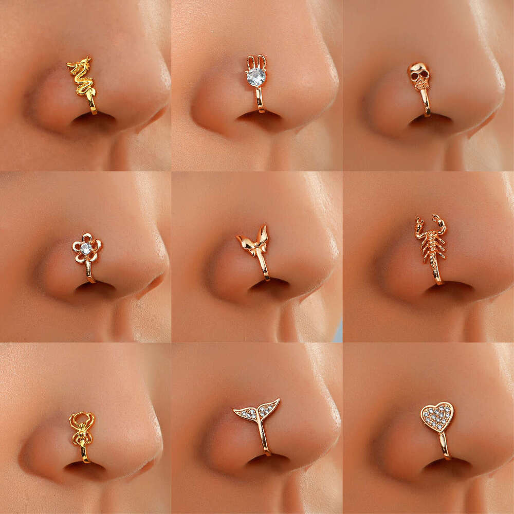 Piercing-Free U-Shaped Animal Clip Micro-Inlaid Zircon Rabbit Spider Butterfly Nose Ring Piercing Jewelry for Women