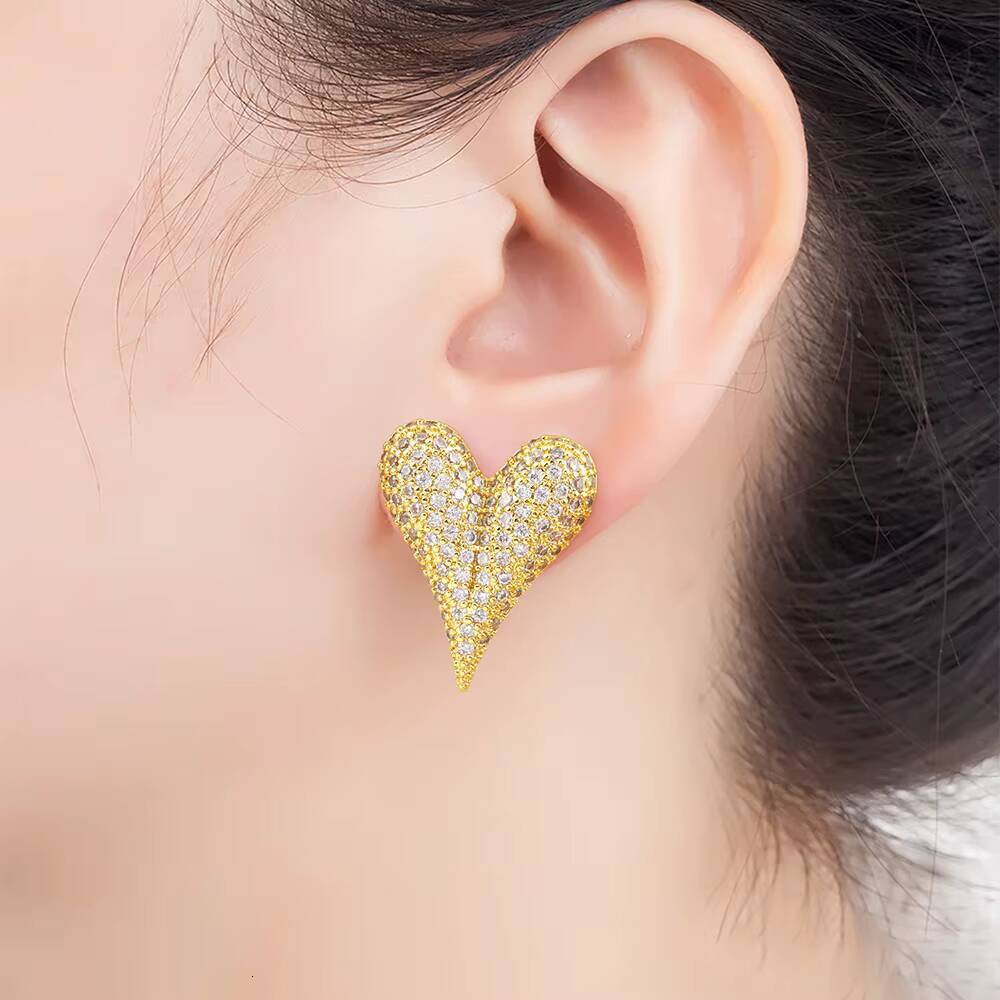 Fashionable Love Heart Shaped Earrings for Women; Sparkling Moissanite 925 Silver Luxury Ear Jewelry; Party