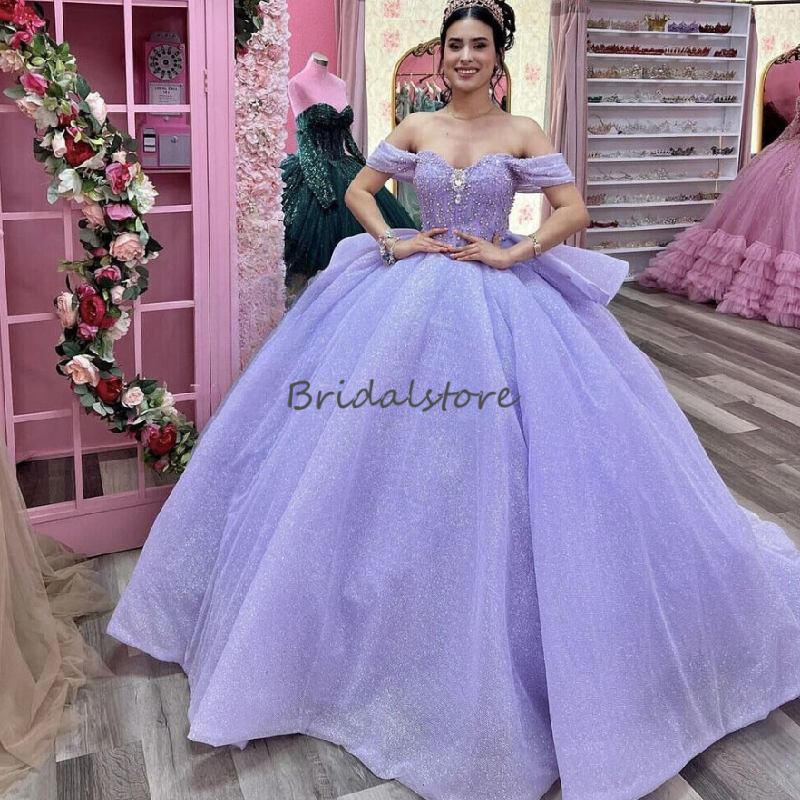Sparkly Lilac Quinceanera Dress 2025 Beaded Off Shoulder Princess Vestido Xv Anos A Line Birthday Sweet 16 Dress Chic vestido debutante 15 anos