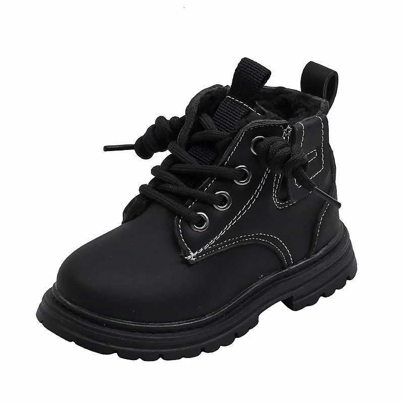 New Childrens Fashion Boots Winter Thickened Boys Girls Anti Slip Warm Leather Boots Side Zipper Solid Color Kids Casual Shoes XJ250812