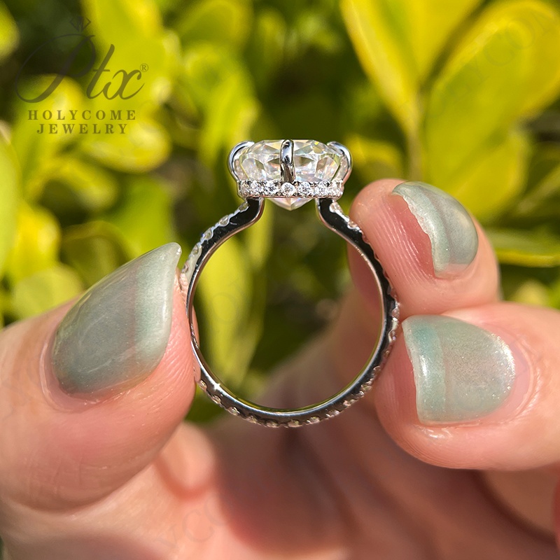 New 1/2/3/4/5CT Elongated Cushion Full Moissanite Engagement Rings for Women Solitaire Hidden Halo Diamond S925 Silver Wedding Band With GRA