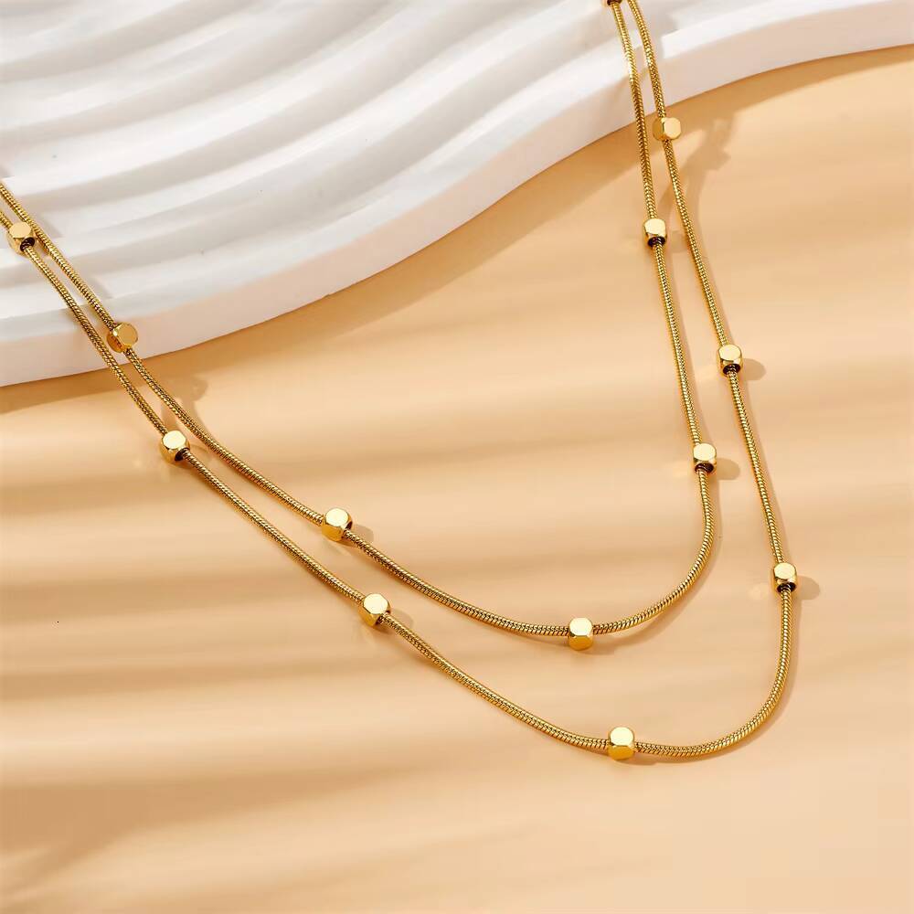 18K Gold Plated Herringbone Rope Chain Layered Necklace Stainless Steel Necklace Tarnish Free Waterproof Jewelry