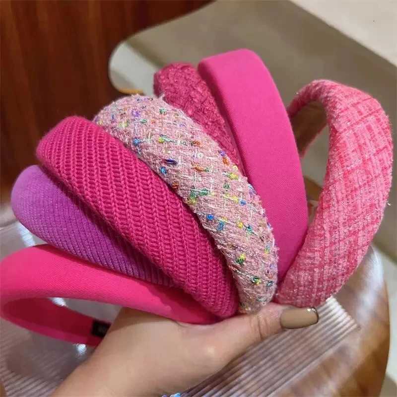 Rose Red Wide-brimmed Sponge Hair Band Wen Fairy Temperament Band Tweed Fabric Hoop Hairband Girls Hair Accessories X250812