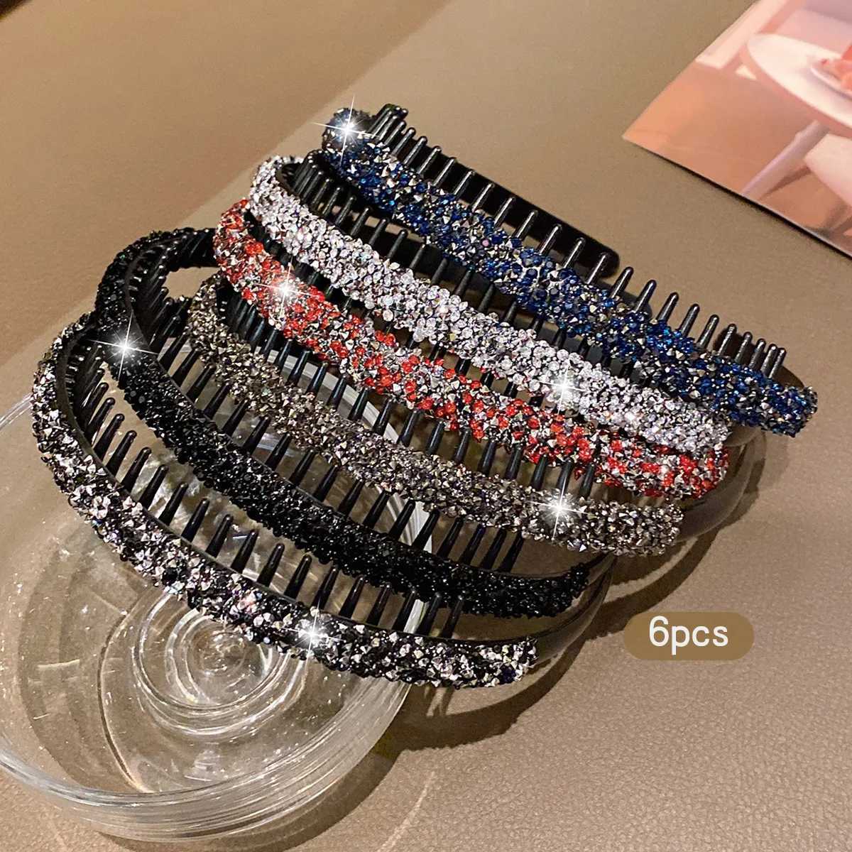 6 trendy rhinestone bands with teeth and anti-slip hair clips suitable for daily use as hair accessories X250812