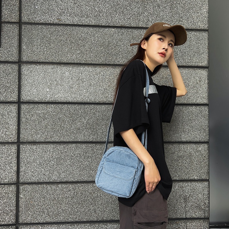 Canvas Japanese and Korean Style Youth Single Shoulder for Women Casual Solid Color Messenger Simple Embroidery Phone Bag Trendy