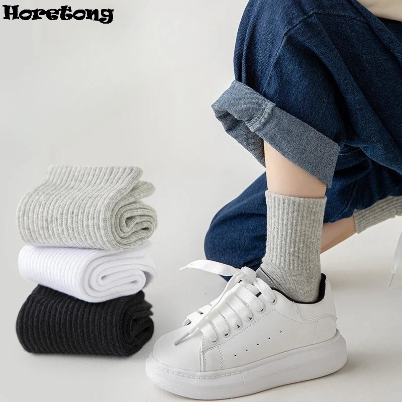 Horetong 5 Pairs Pure Cotton Soft Student Socks Breathable Absorbing Sweat Sport Boys Girls Middle Tube Sock For 313 Year 250812