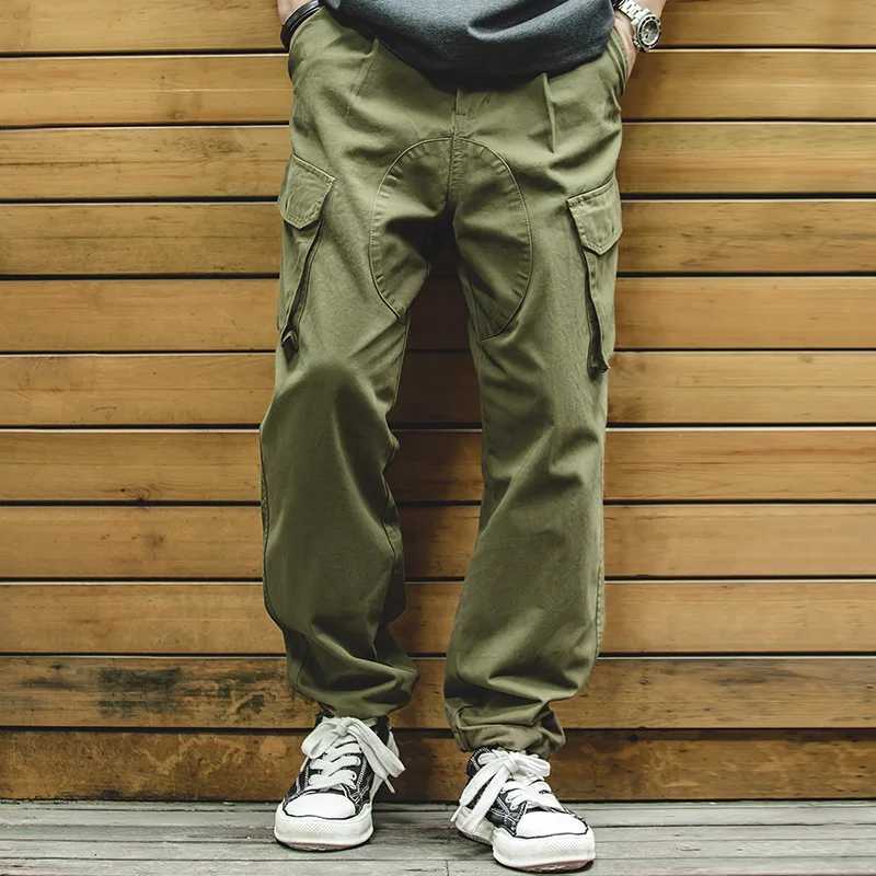100% Cotton Wide Cargo Pants for Men Vintage Tactical Tapered Pants Casual Baggy Large Pockets Trousers Streetwear X250812