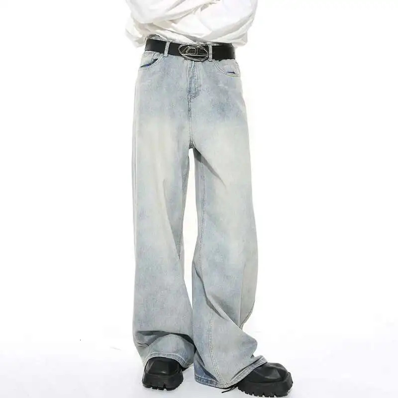 IEFB Washed Male Jeans Korean Fashion Worn Out Gradient Color Mens Denim Straight Pants Men Wide Leg Trousers Spring 9C4502 250811