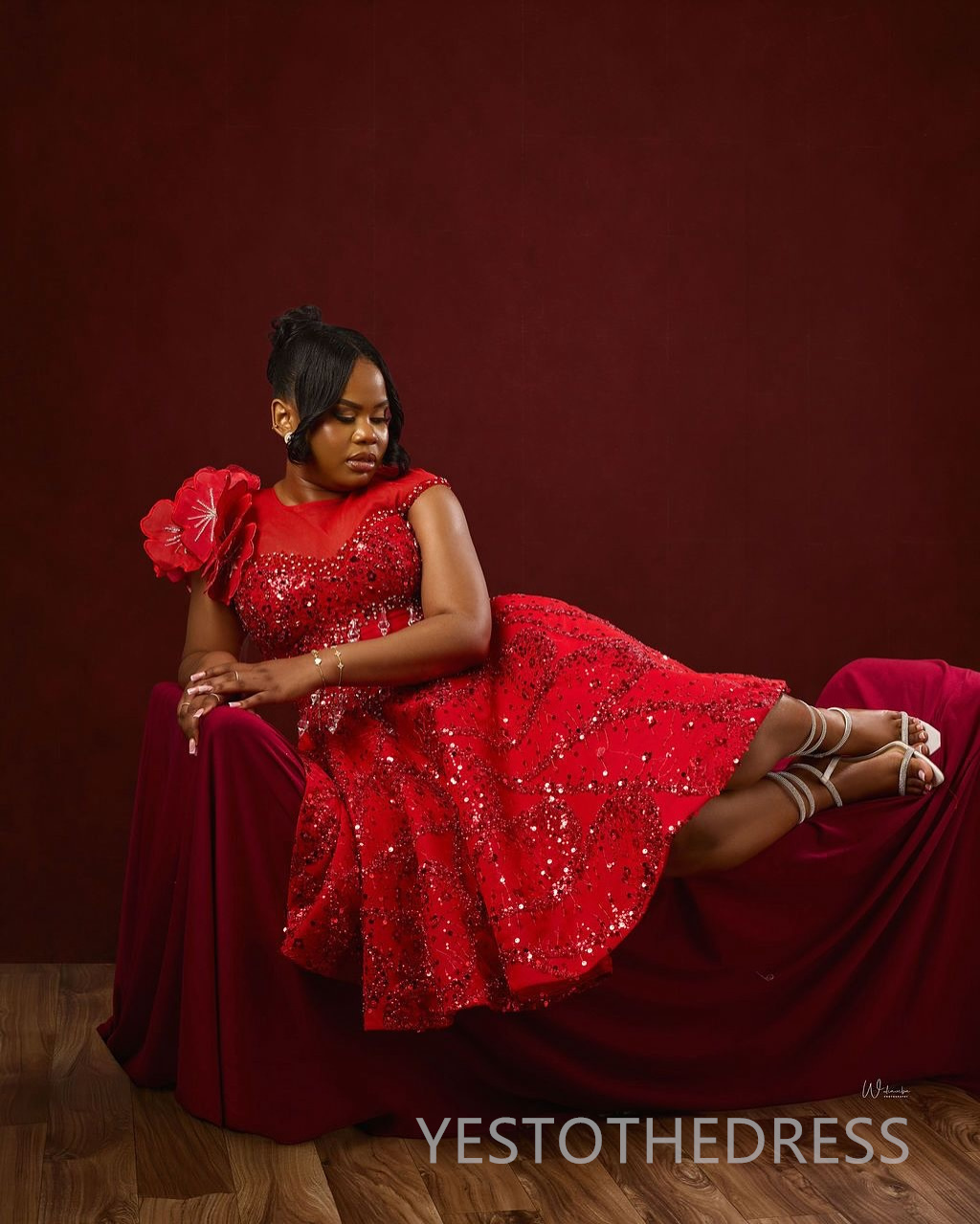 2025 Plus Size Red Cocktail Dresses For Women Short Dress Sequined Lace Short Sleeves Beaded Lace Homecoming Dresses Flora Gown For Nigeria Black Girl