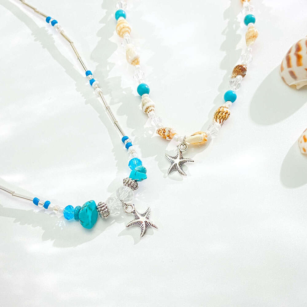 Bohemian Starfish Necklace for Women, Ins Creative Conch Beaded Shell Collarbone Chain, Unique Neck Chain Jewelry