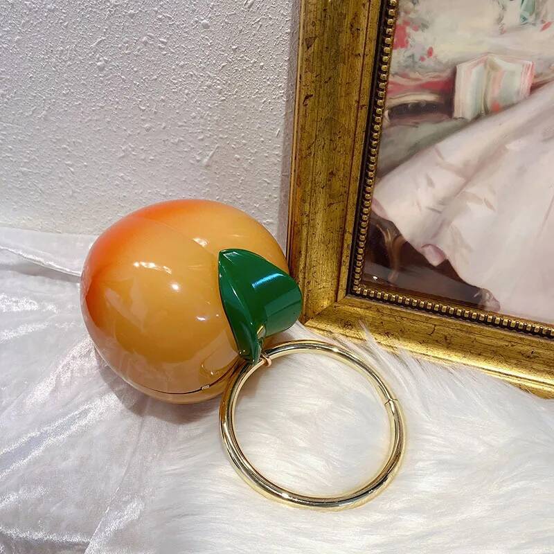 Creative Yellow Peach Design Women Handbags Acrylic Box Clutch Evening Party Purse Cute Chains Shoulder Crossbody Bag