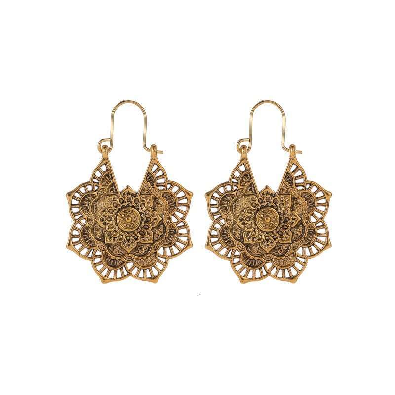 Ethnic Exotic Metal Hollow Flower Earrings Bohemian Carved Palace Style Ear Pendants