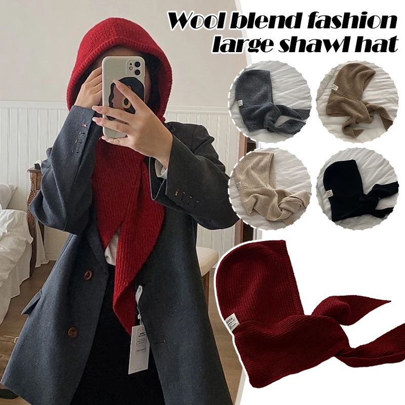 Winter Y2K Wool Knitted Balaclava Hat Fashion Collar Shawl Hooded Hat Outdoor Pullover One-piece Neck Collar Warm Beanies 250808