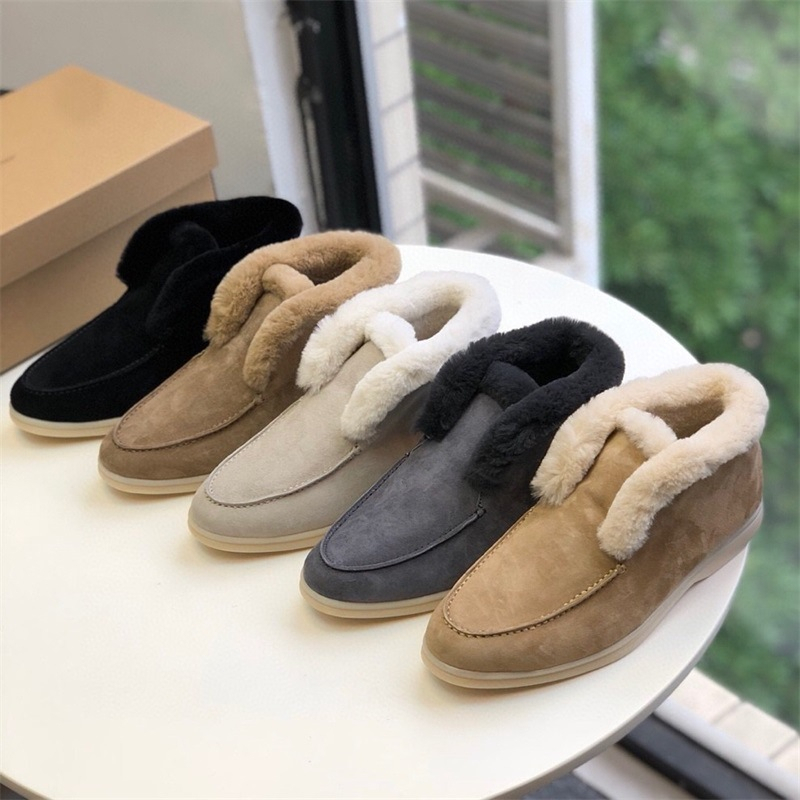 Autumn winter sheep suede shoes womens flat bottom hairy single boots snow boots real leather shoes keep warm autumn and winter