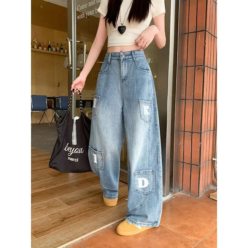 Vintage Clothing Y2k Summer Women Jeans High Waisted Shorts Womens Denim Woman Pants Loose Wide With Print Acubi 250811