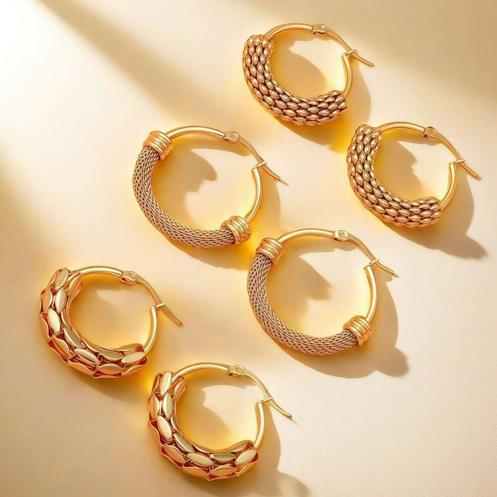 Personalized Mesh Half-Wrapped Titanium Gold-Plated Anti-Fade Craft Stainless Steel Earrings