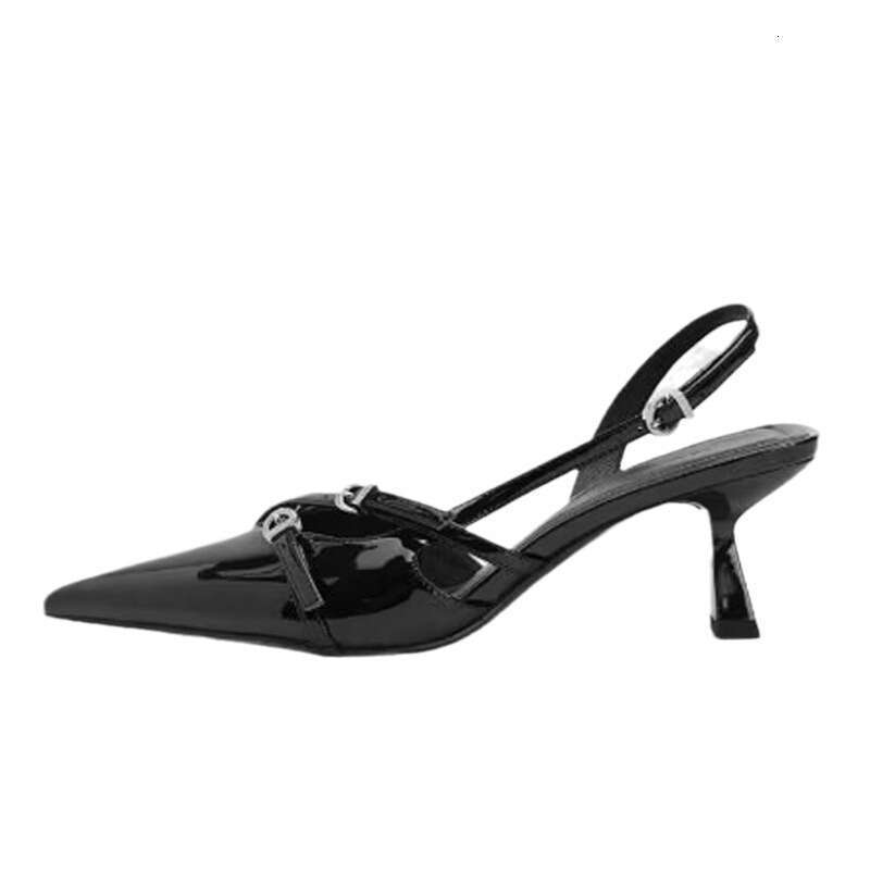 Style French Small Designer Mid-Heel Sandals for Women Designer shoe Summer 2025 Spring Black Pointed Toe Kitten Heel Single Shoes High Heels Elegant