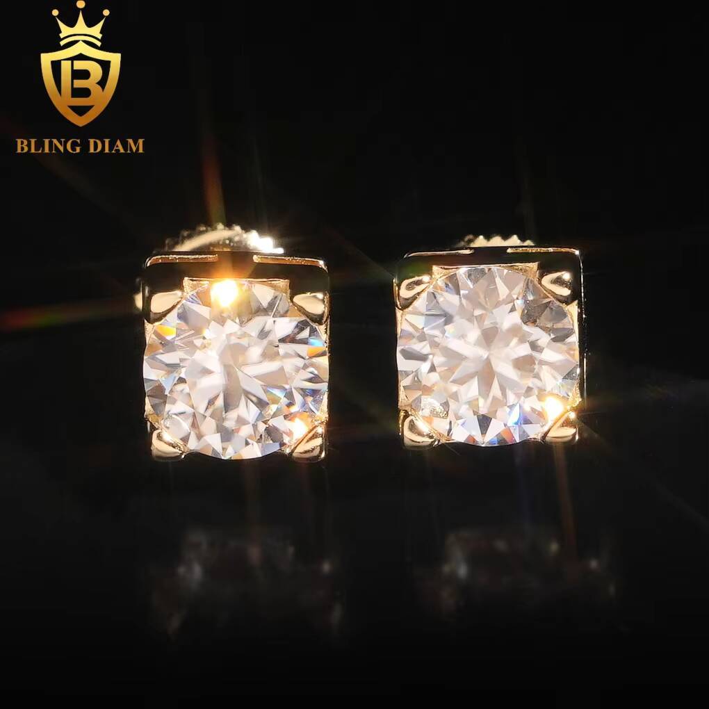 Blingdiam Jewelry Cheap Wholesale 925 Silver Vvs Moissanite With Certificated Lab Grown Diamond Real Gold Luxury Earrings