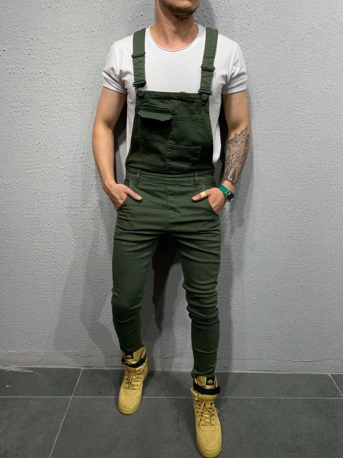 Men Denim Overalls Washed Pencil Ankle Length Trousers Slim Fit One Piece Jeans Pockets Casual Jumpsuit Vintage Suspenders X250812