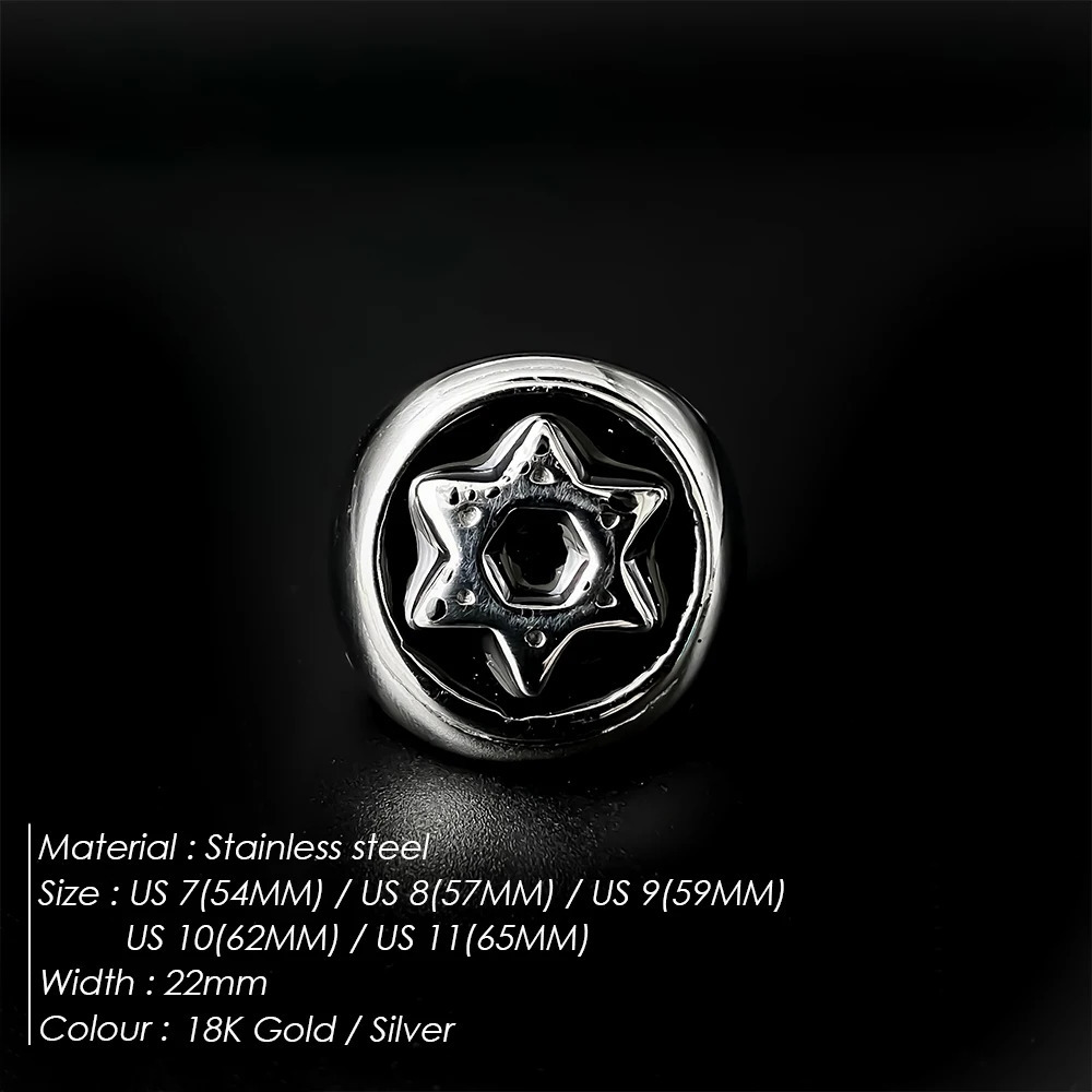 Stainless Steel Men Hip hop Star of David Rings fashion vintage Hexagram Ring jewelry 250812