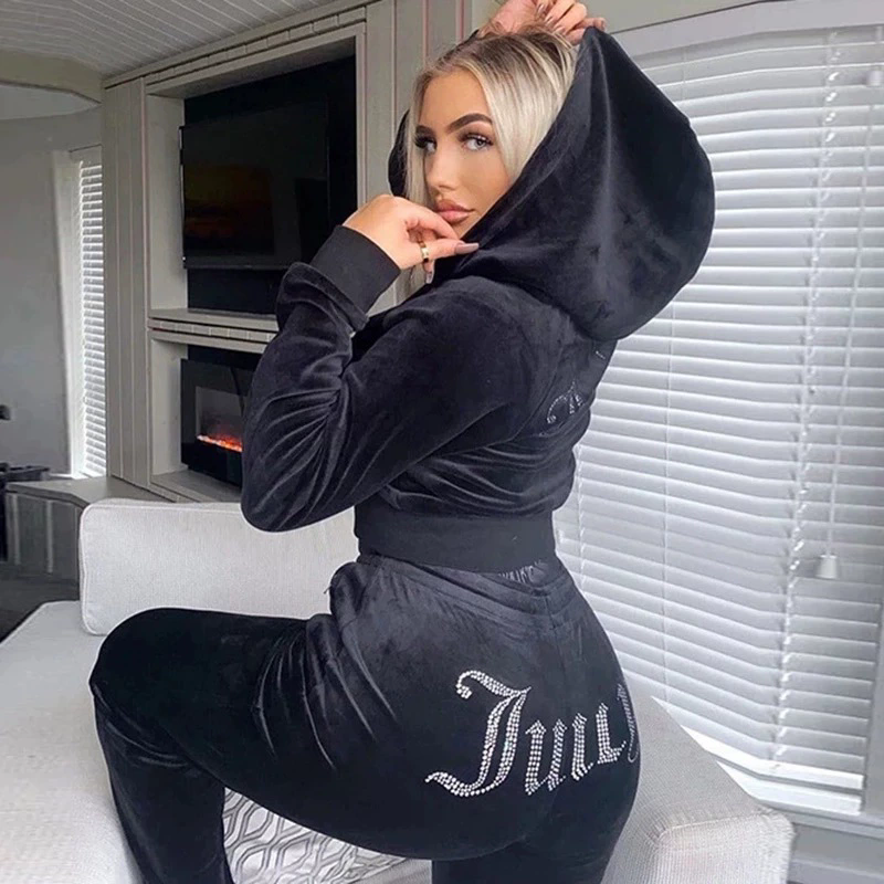 Juicy Tracksuit Womens 2-Piece Hoodie Pants Set White Zipper Sweatshirt and Joggers - Designer Luxury Fashion Couture Activewear C260312